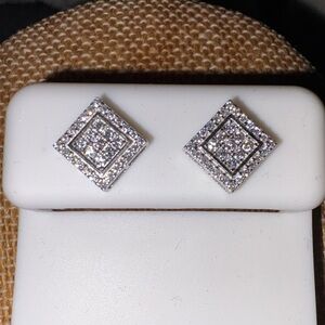 Solid Sterling Silver .42 Carat Cluster Moissanite Screw Back Earrings